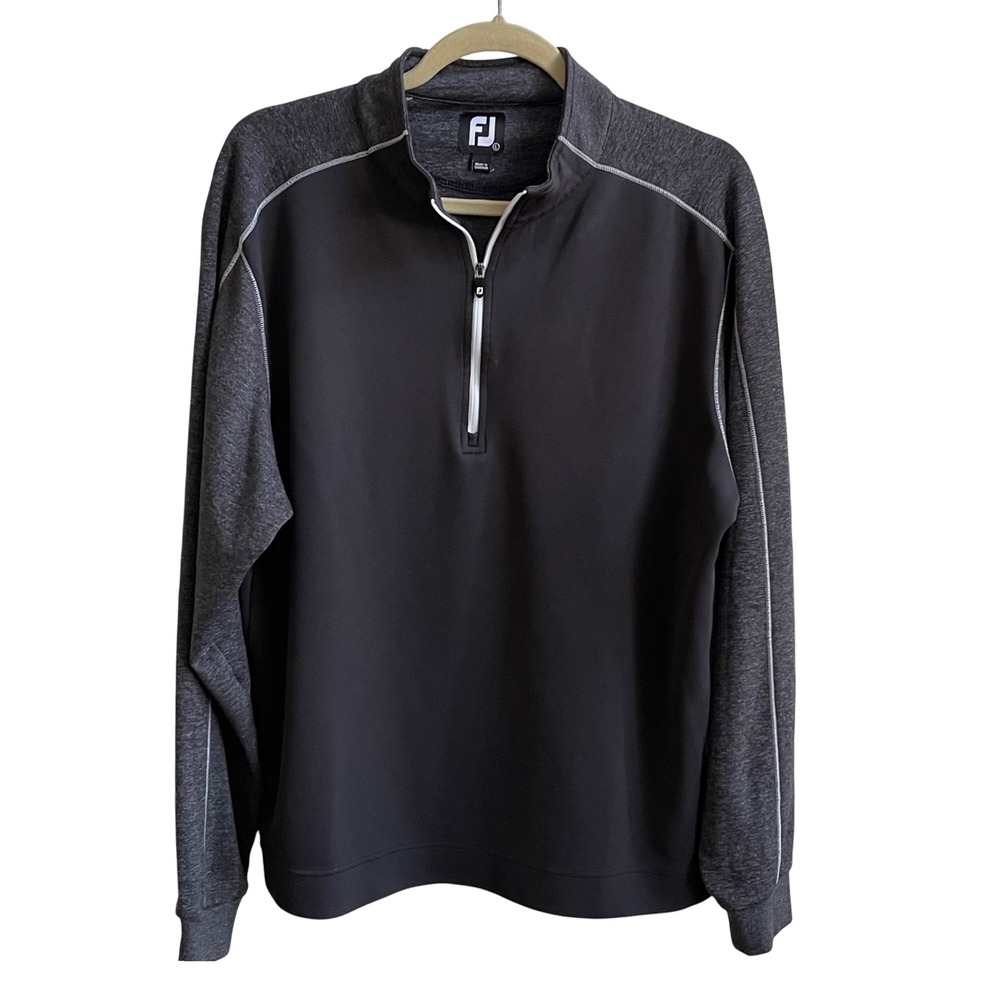 FootJoy Quarter Zip Pullover Mens L Black Charcoal Golf Performance Mock Neck FJ